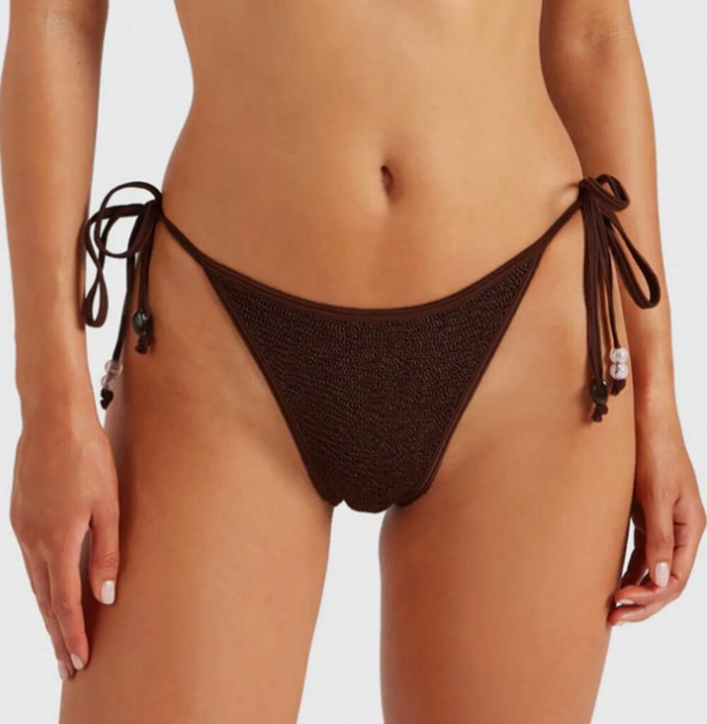HUNZA G Gina Beaded Bikini Set in Metallic Chocolate NEW